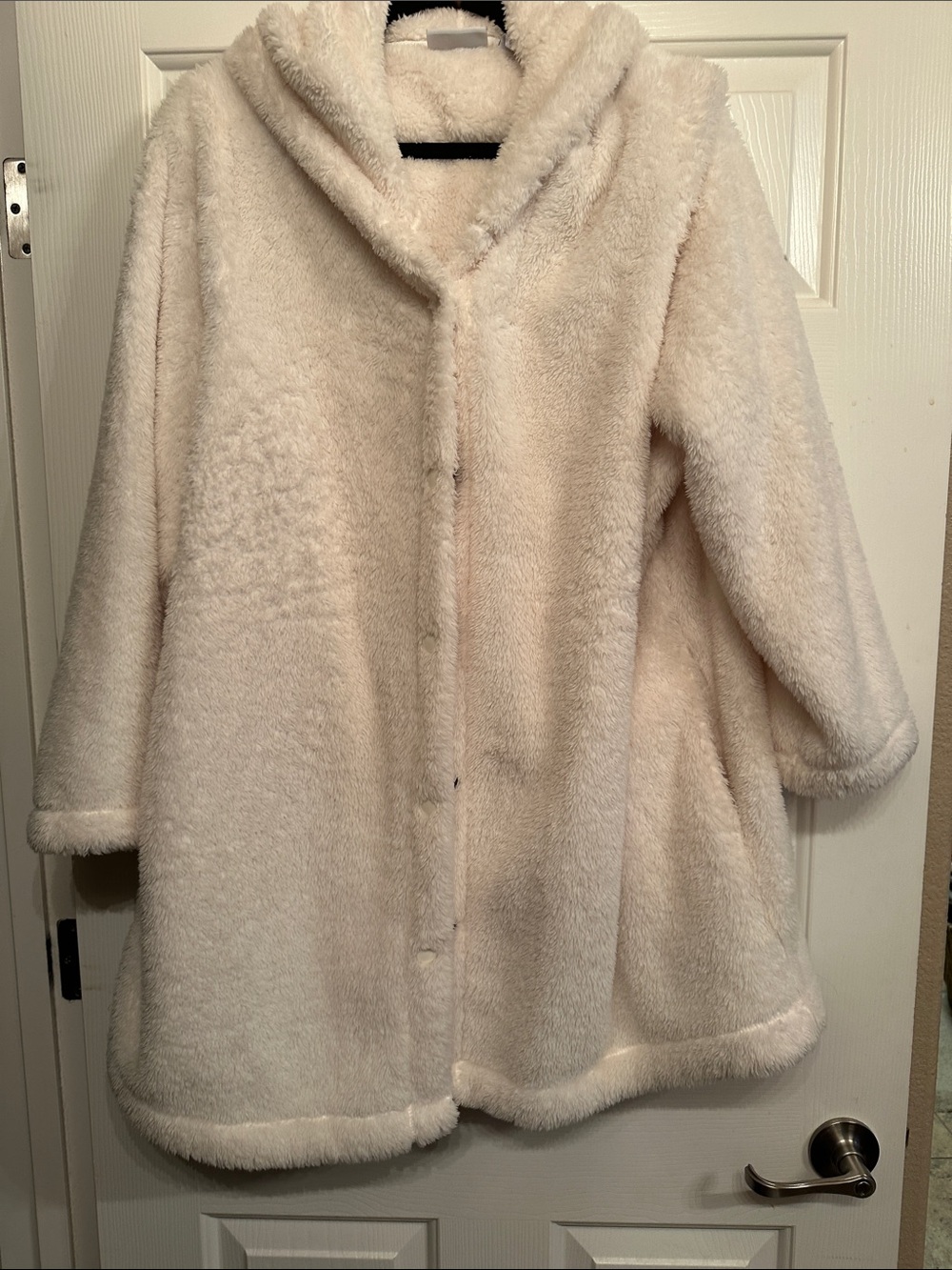 #33- d&co.-Plush Hooded Faux-Fur Cape Coat in Cream
